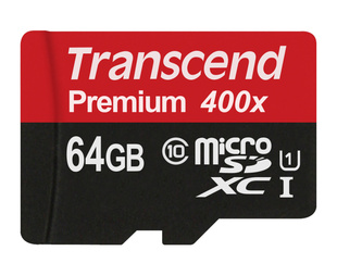 TRANSCEND 64 GB Micro SDXC karta Premuim 400x, UHS-I (Class 10) + adaptér