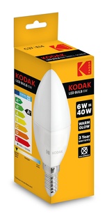 KODAK Žárovka LED Candle C37 E14 6W/43W 520lm, teplá bílá, nestmívatelná