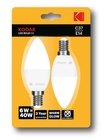 KODAK Žárovka LED Candle C37 E14 6W/55W 520lm, teplá bílá, nestmívatelná, 2x blistr