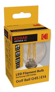 KODAK Žárovka LED Filament G45 E14 4W/40W 470lm, teplá bílá, nestmívatelná