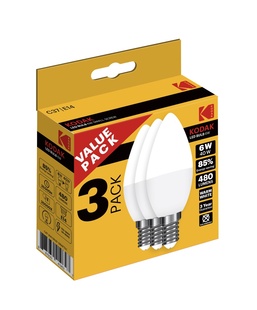 KODAK Žárovka LED Candle C37 E14 3 pack 6W/40W 520lm, teplá bílá, nestmívatelná