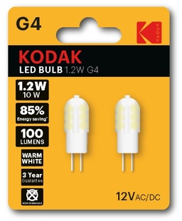 KODAK Žárovka LED G4, 2 balení, 1,2W/10W, 12V, 100 lm, teplá bílá, nestmívatelná