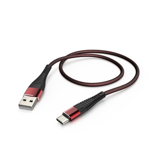 HAMA kabel Essential Line USB 2.0, typ USB A (vidlice) &lt;--&gt; typ USB C (vidlice), 1 m, odolný, černý/červený