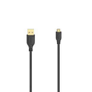 HAMA kabel Essential Line USB 2.0, typ USB A (vidlice) &lt;--&gt; typ micro USB B (vidlice), 0,75 m, Flexi-Slim, černý