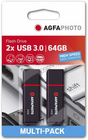 AGFAPHOTO 64 GB USB 3.0 Type-A Flash Drive Multipack (2x/bal.), černý (55 MB/s / 15 MB/s)