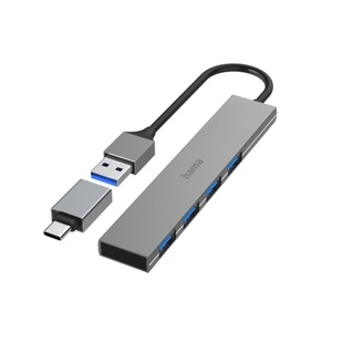 HAMA USB 3.2 (5 Gb/s) HUB Ultra Slim, 4 porty USB-A, USB-C adaptér