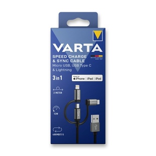 VARTA kabel 3v1 Speed Charge &amp; Sync Cable USB typ A (vidlice) <--> typ micro USB B / USB C / Lightning (vidlice), 2 m, 480 Mbit/s, 12 W