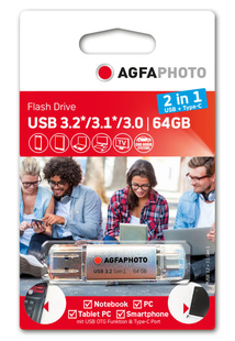 AGFAPHOTO 64 GB USB 3.2 (Gen1) 2 in 1 (Type-A / Type-C) Flash Drive černý (45 MB/s / 15 MB/s)